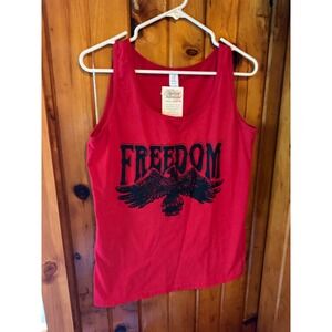Freedom Eagle Graphic Tank Top Womens Size Large Patriotic Sleeveless Tee Red